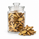 Dried Chinese Skullcap Root in a clear jar on a white background