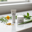 Unda Cicatrisane Cream tube on marble with healing botanical accents