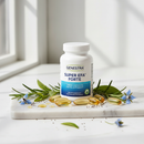 Genestra Super EFA Forte omega-3 softgel supplement bottle on marble surface