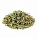 Premium dried gotu kola leaves cut and sifted on white background