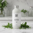 SBT Peppermint Conditioner 350mL bottle with fresh peppermint leaves on marble surface