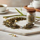 Uncle Lee's Whole Leaf Organic Oolong Tea loose leaves on marble surface