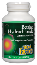 Natural Factors Betaine Hydrochloride  with Fenugreek   180 Vegetarian Capsules