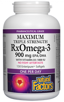 Natural Factors RxOmega-3 with Vitamin D3  Maximum Triple Strength  900 mg  150 Enteripure® Softgels