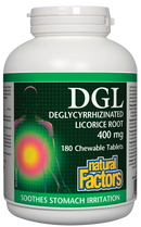 Natural Factors DGL  Deglycyrrhizinated Licorice Root  400 mg  180 Chewable Tablets