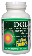 Natural Factors DGL  Deglycyrrhizinated Licorice Root  400 mg  90 Chewable Tablets