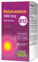Natural Factors Vitamin B12 Methylcobalamin  1000 mcg  90 Sublingual Tablets